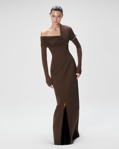Long Sleeve Draped Detail Maxi Dress HV0057