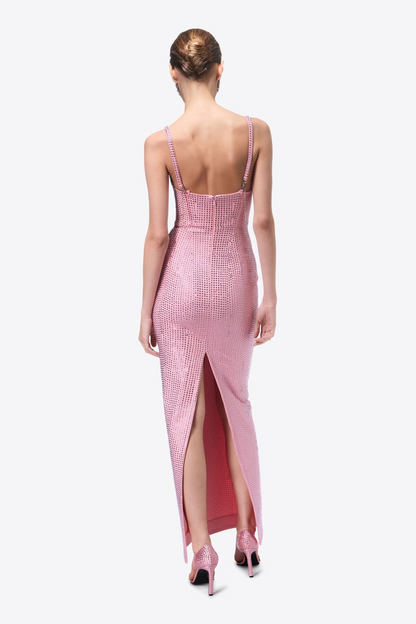 Silver Polka Dot Bustier Maxi Dress Pink HV1746