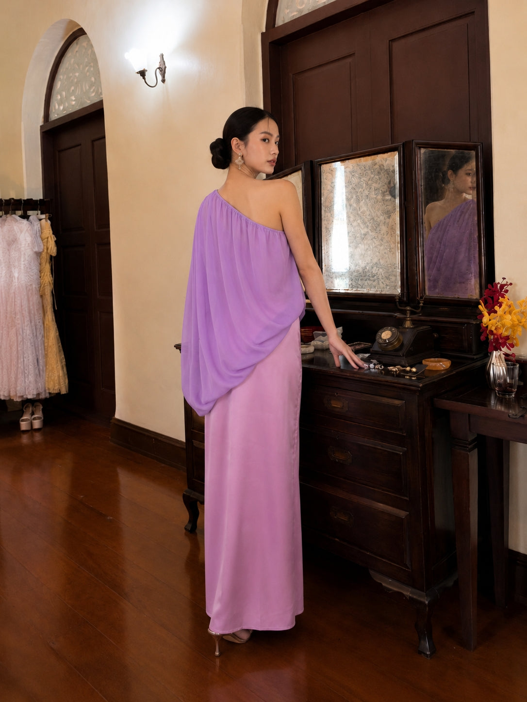 One Shoulder Bubble Maxi Dress Lavender HV3090