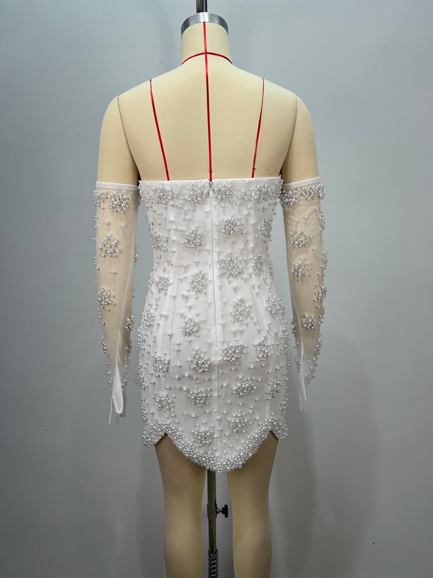 Strapless Pearl Bustier Dress White HV2623