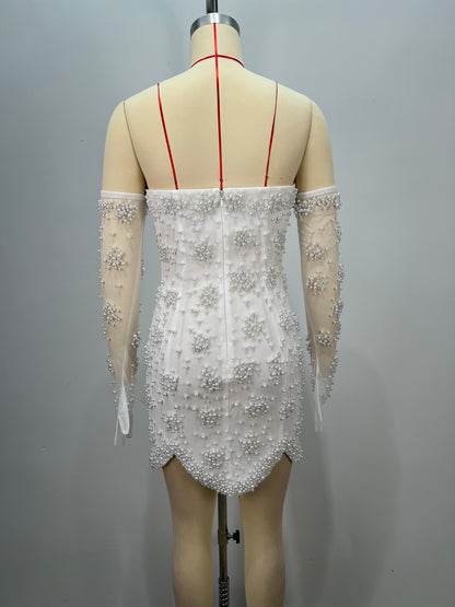 Strapless Pearl Bustier Dress White HV2623