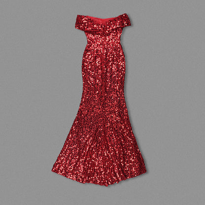 Bardot Draped Corset Sequin Maxi Dress Red HV1657