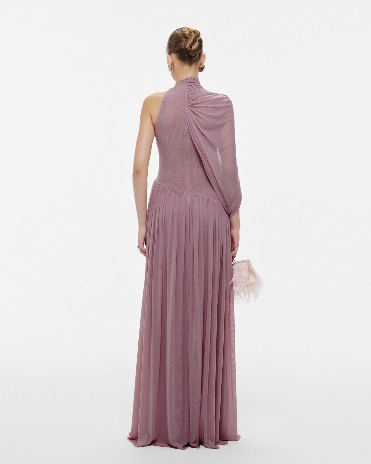 One Sleeve Draped A Line Maxi Dress Pink HV2683