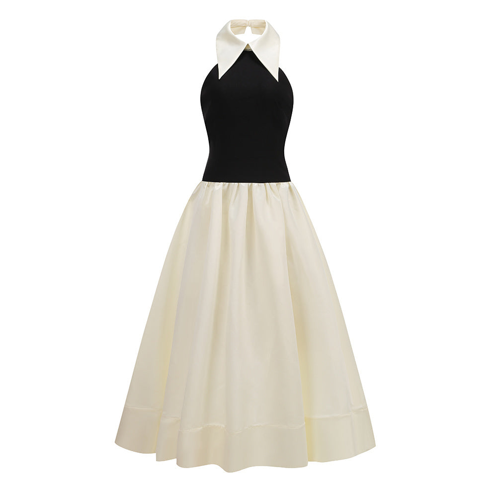 Halter A Line Maxi Dress Black White HV2389