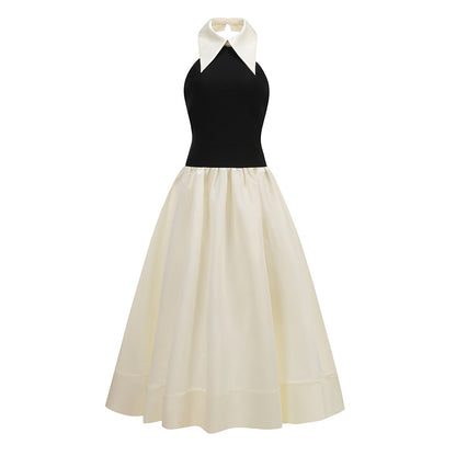Halter A Line Maxi Dress Black White HV2389