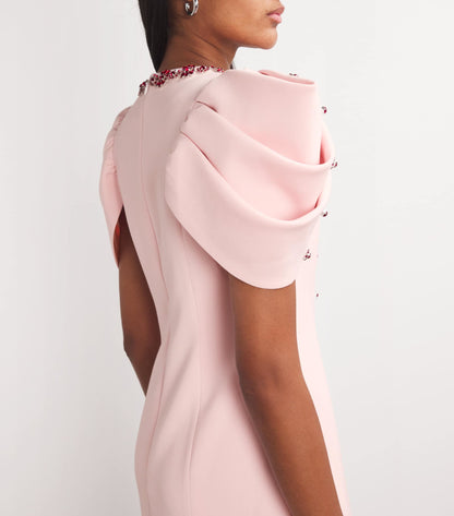 Draped Short Sleeve Crystal Maxi Dress HV2802