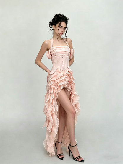 Halter Corset Ruffle Maxi Dress HV3047