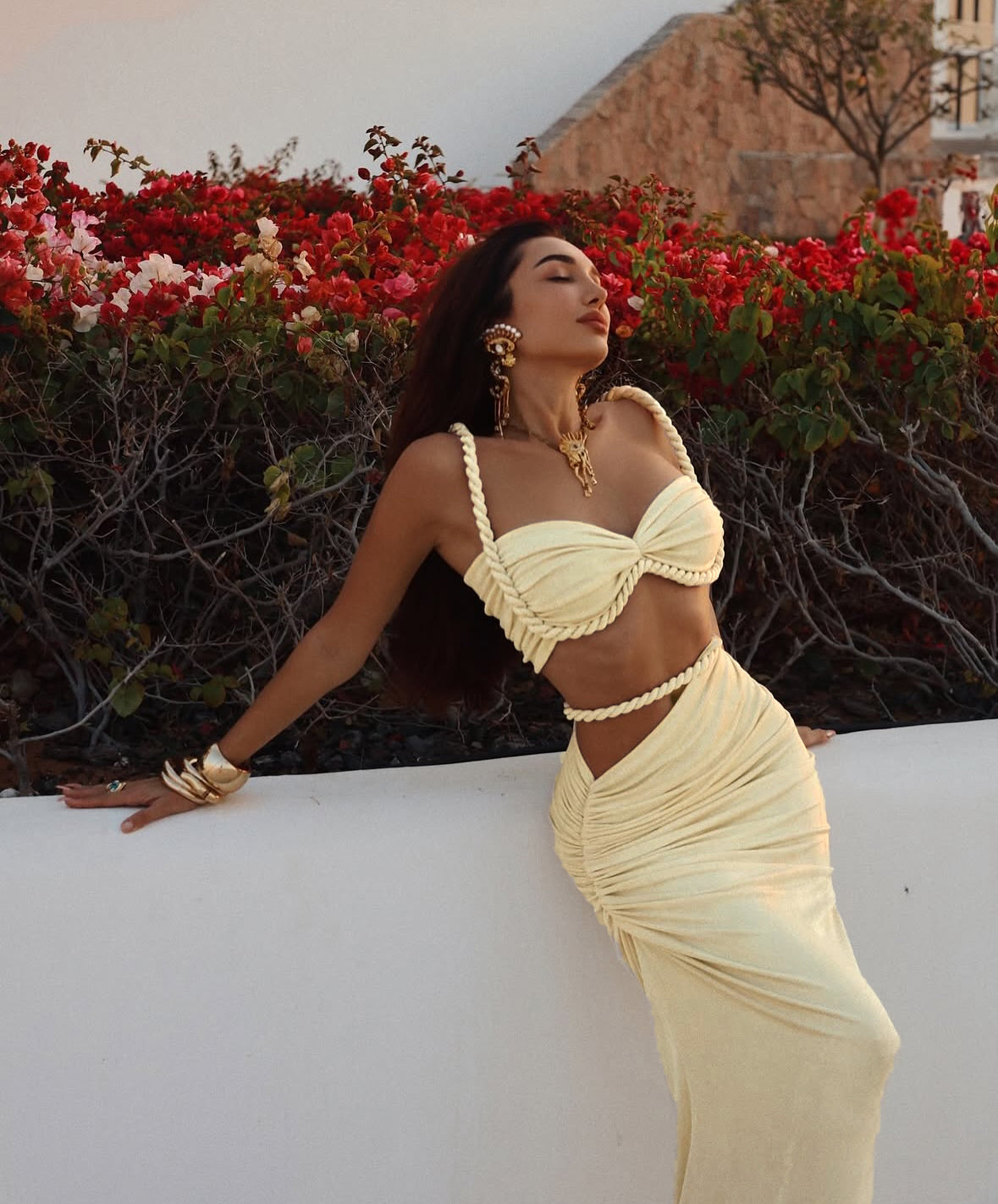 Braid Detail Two Piece Maxi Dress Yellow HV0098