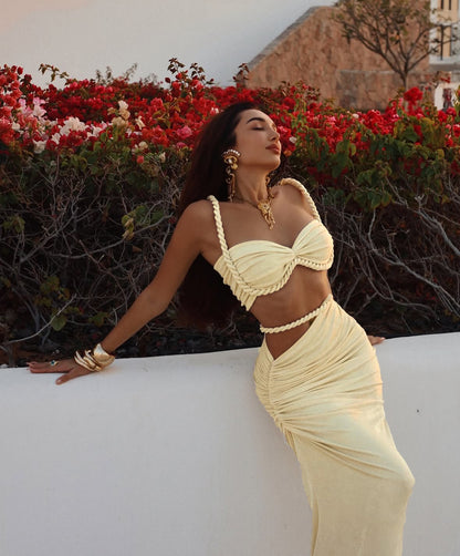 Braid Detail Two Piece Maxi Dress Yellow HV0098