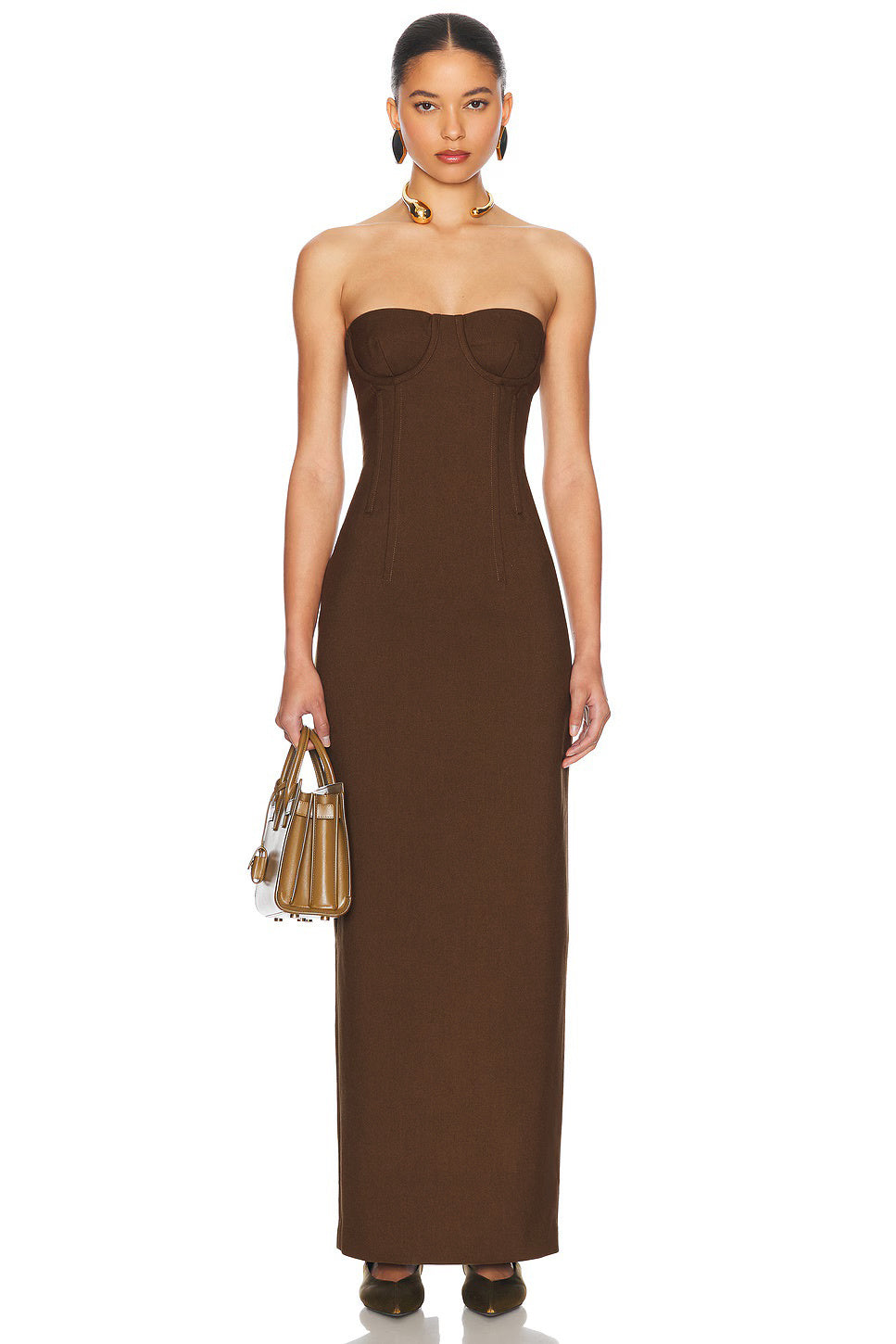 Strapless Bustier Maxi Dress Brown HV2653