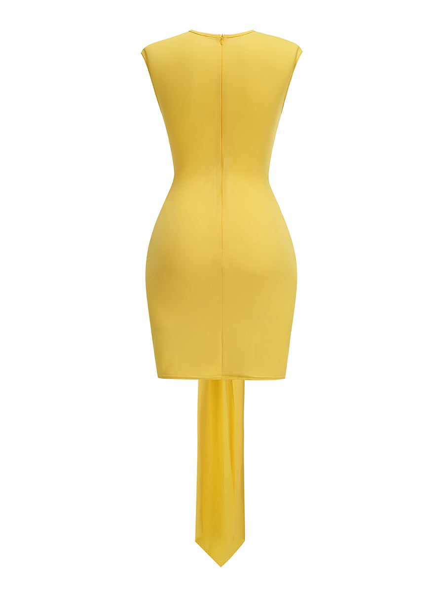 Draped Cut Out Detail Dress Yellow HV3073