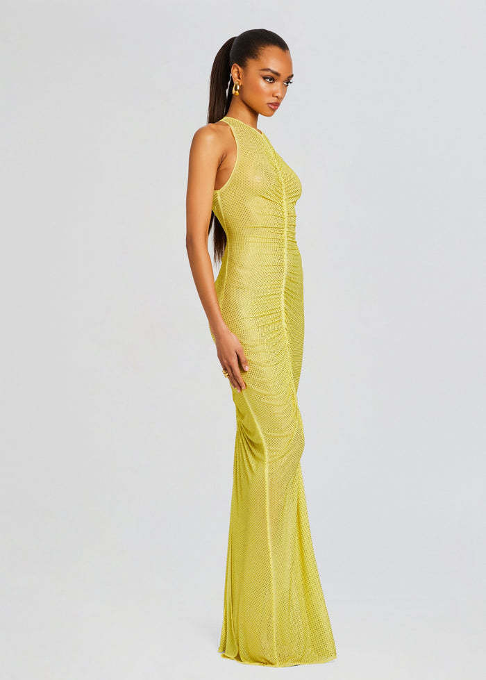 Embellished Ruched Maxi Dress Yellow HV2738