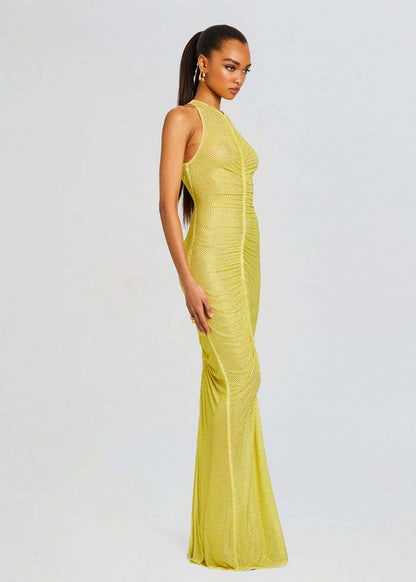 Embellished Ruched Maxi Dress Yellow HV2508