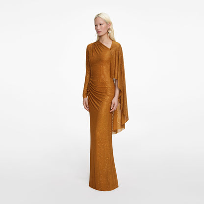 Long Sleeve Sparkly Maxi Dress Orange HV2796