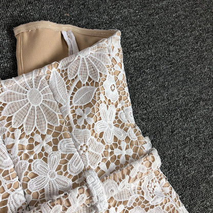 Strapless Floral Crochet Midi Dress White HV1778