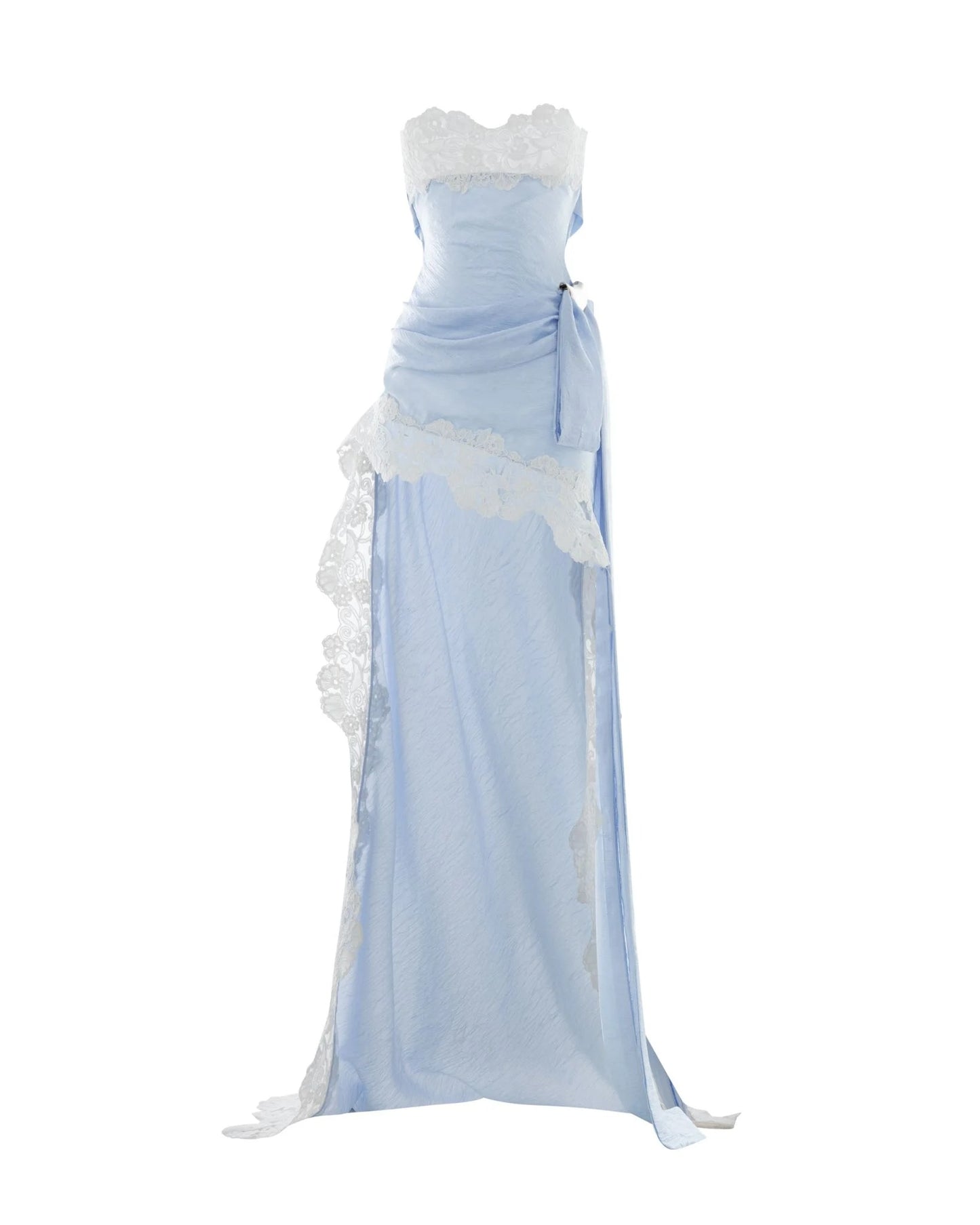 Strapless Lace Insert Maxi Dress Blue White HV3213