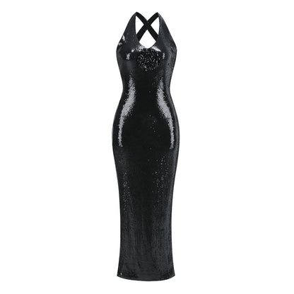 Strapless Design Crystal Maxi Dress Black HV1144