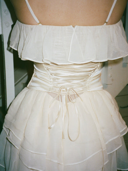Corset Ruffle Maxi Dress Ivory HV2514
