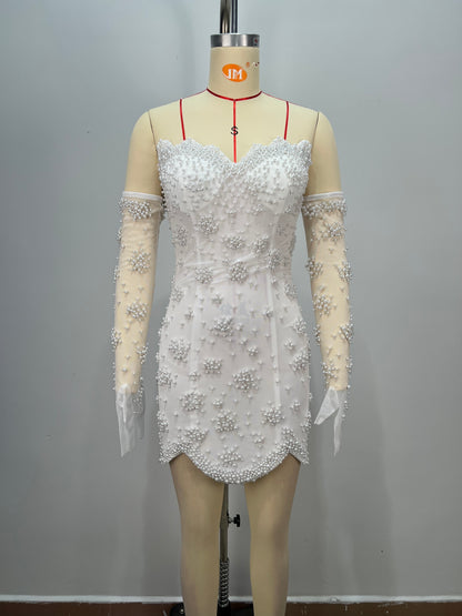 Strapless Pearl Bustier Dress White HV2623