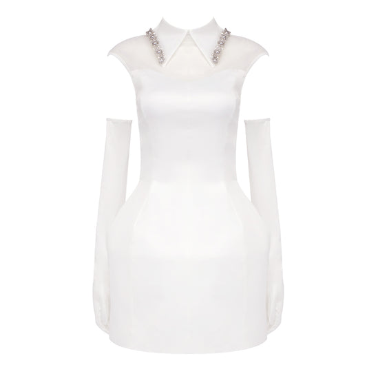 Pearl Detail A Line Dress White HV1689