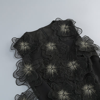 Mesh Floral Detail Dress Black HV2546