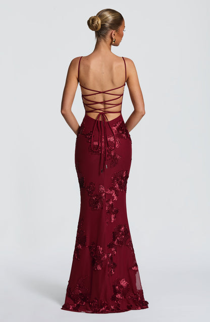 Halter Floral Strappy Backless Maxi Dress Red HV2963