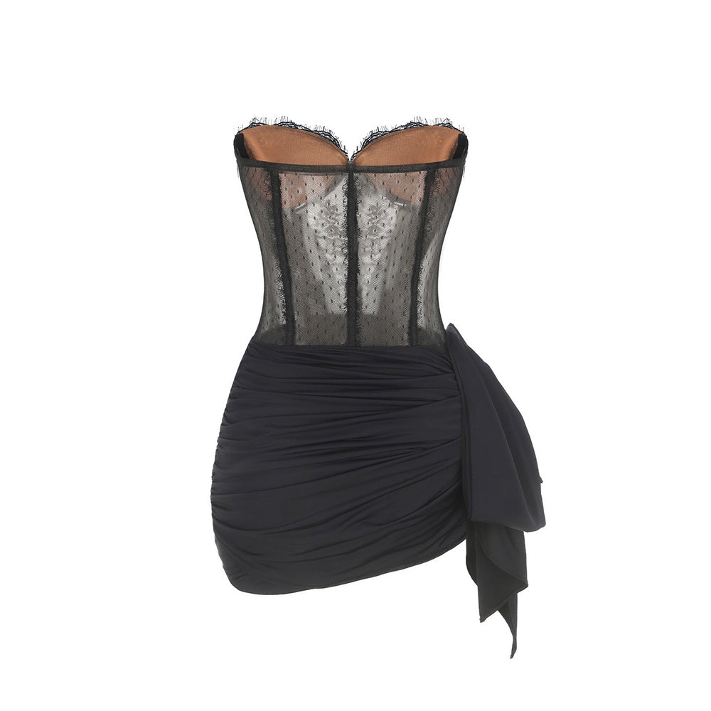 Strapless Lace Corset Draped Dress  HV1646