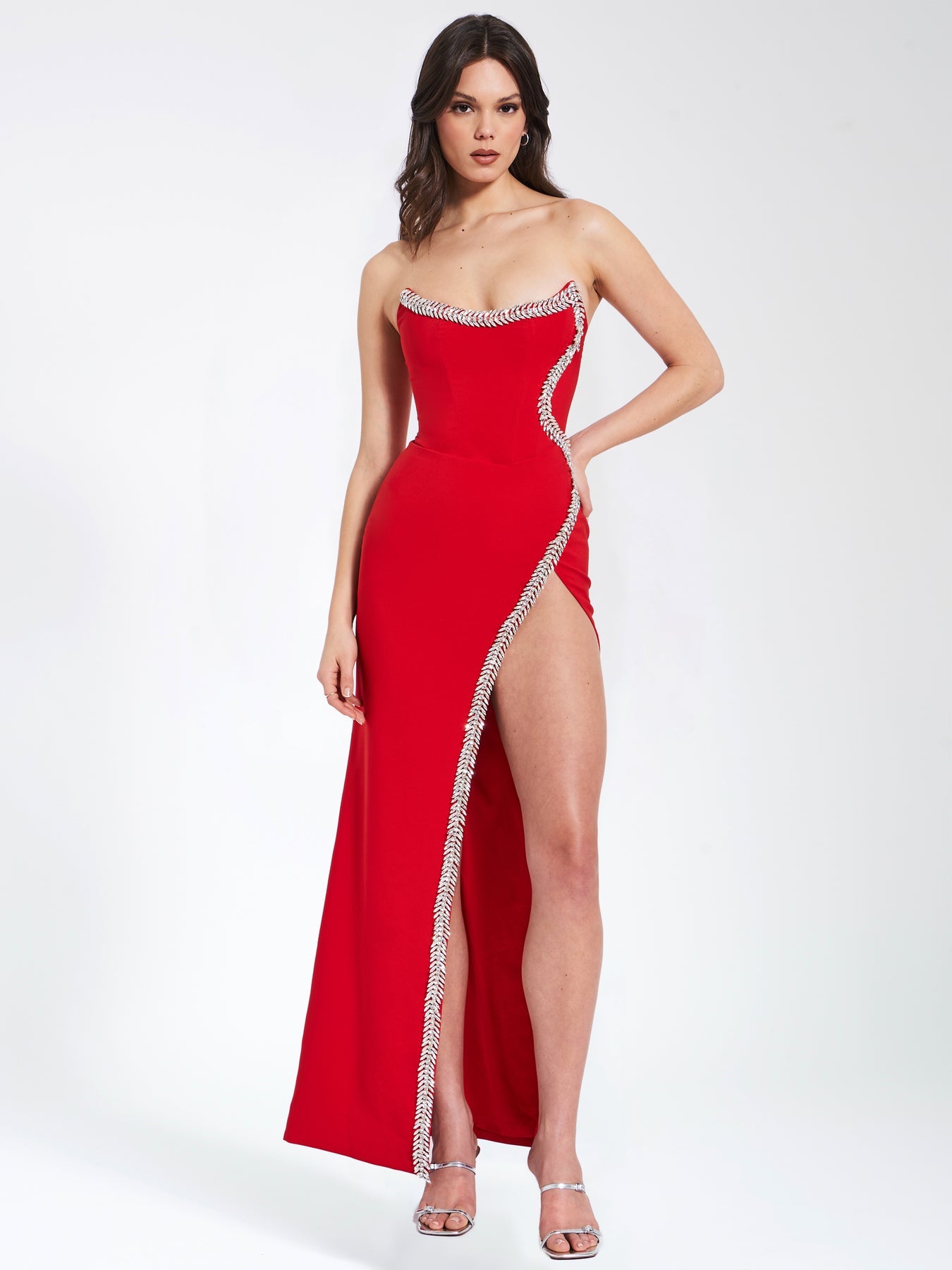 Crystal Strapless Maxi Dress Red HV1359