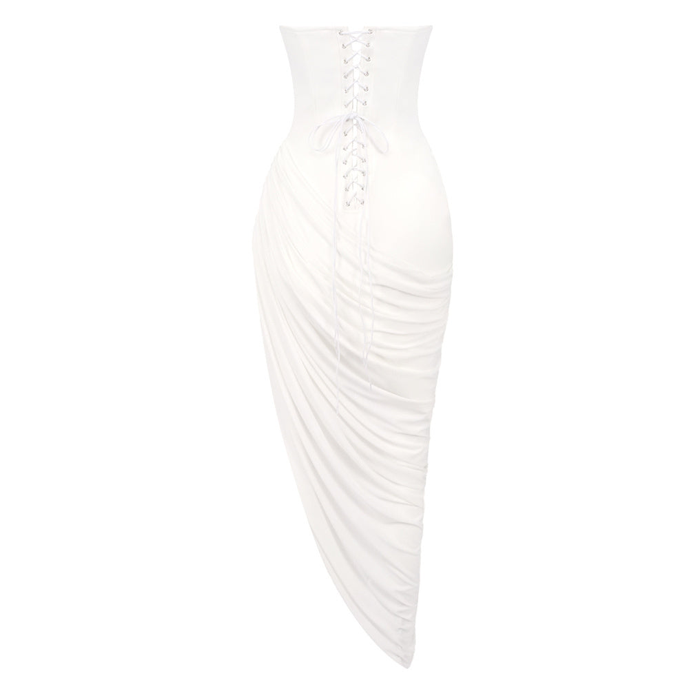Strapless Draped Corset Maxi Dress White HV2670
