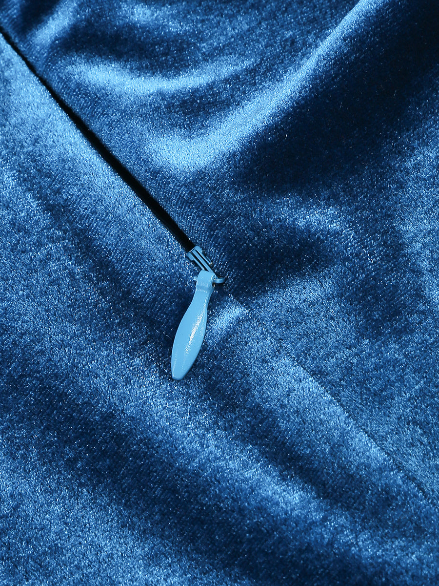 One Sleeve Maxi Velvet Dress Blue