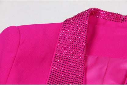 Long Sleeve Feather Crystal Blazer Hot Pink