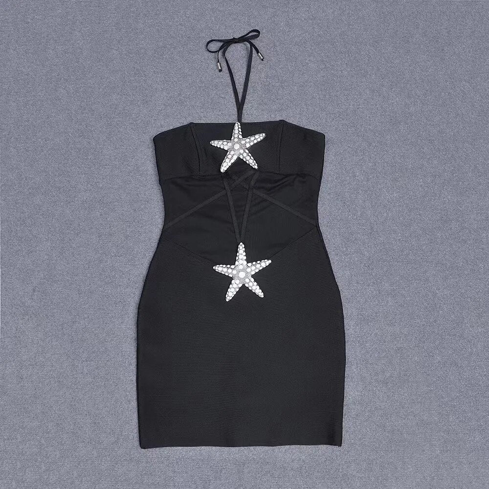 Halter Star Detail Dress Black HV1688