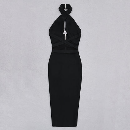 Halter Cut Out Midi Dress Black HV9760