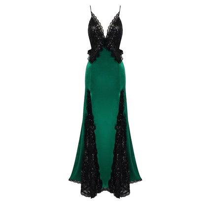 Sequined Lace A Line Maxi Dress HV9854