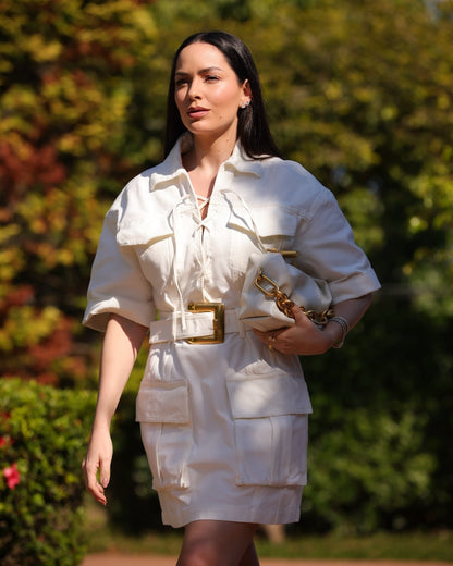 Short Sleeve Lace Up Detail Dress Came HV2748l