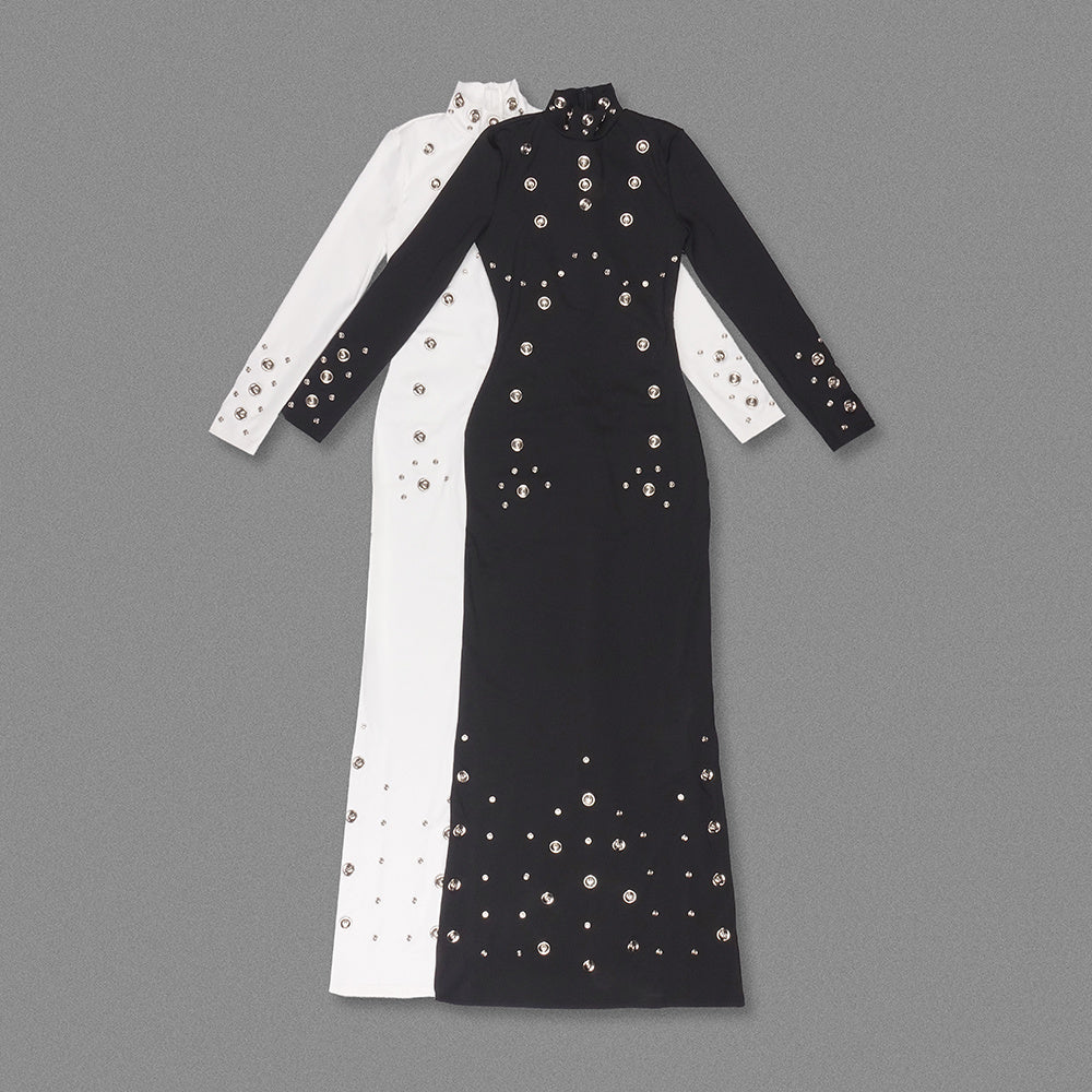 Long Sleeve Studded Maxi Dress White HV2621