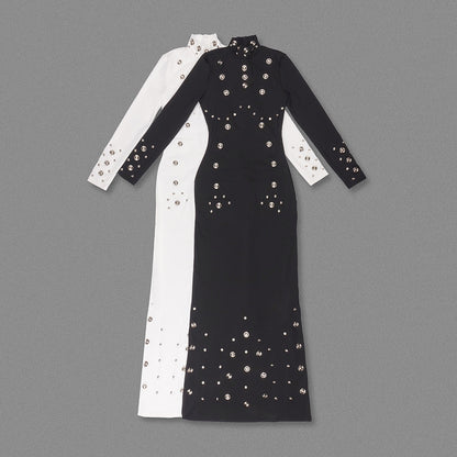 Long Sleeve Studded Maxi Dress White HV2621