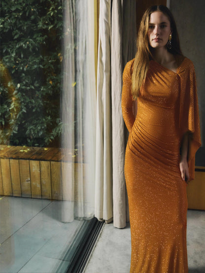 Long Sleeve Sparkly Maxi Dress Orange HV2796