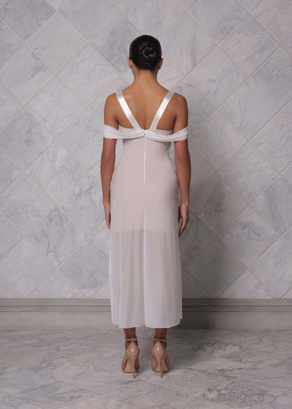 Draped Corset Midi Dress White Nude HV1900