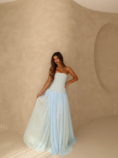 Strapless A Line Maxi Dress Blue HV0086