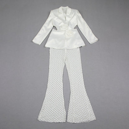 Long Sleeve Pearl Silk Suit White HV9953
