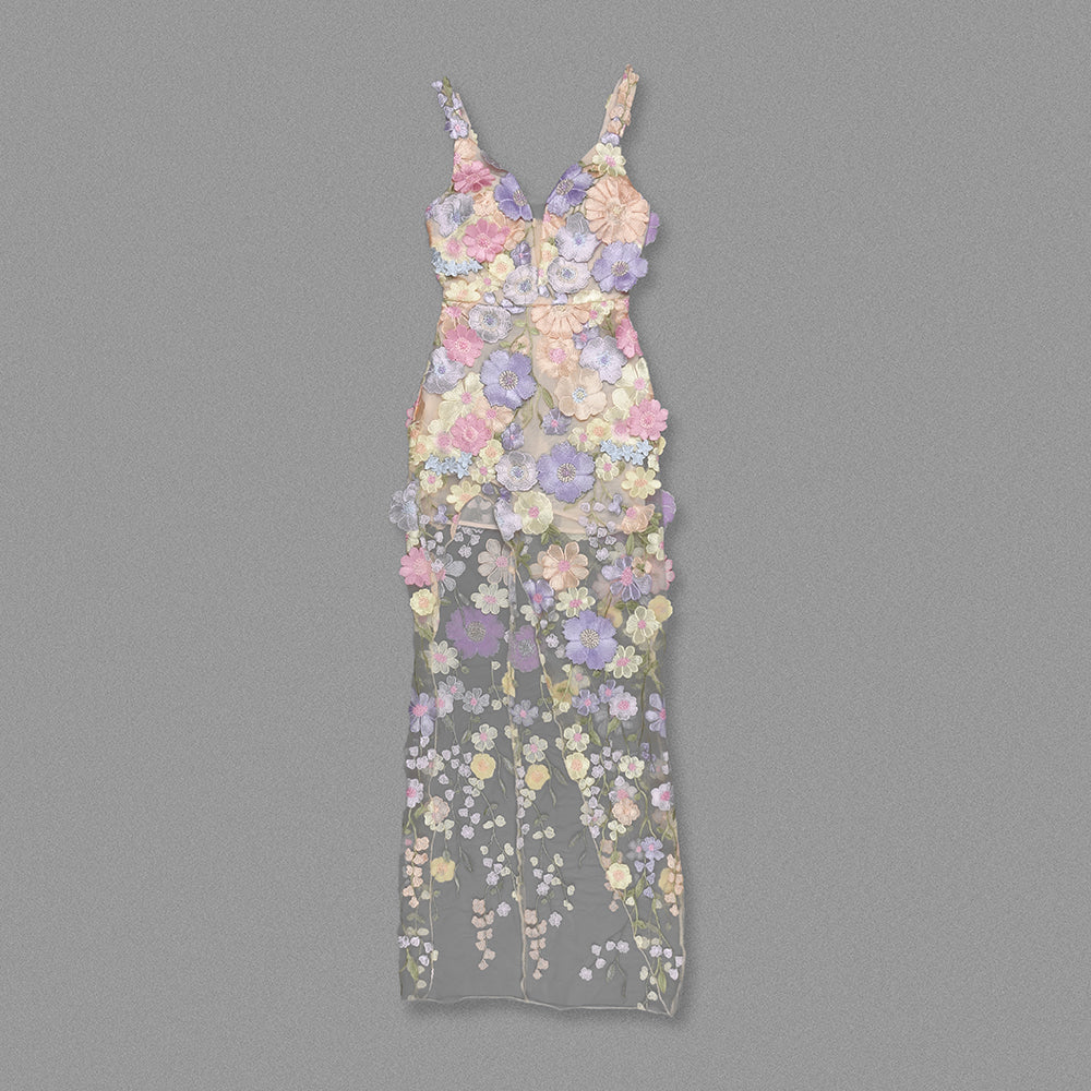 Floral Embroidered Maxi Dress Lavender HV2149
