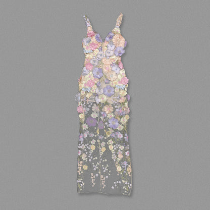 Floral Embroidered Maxi Dress Lavender HV2149