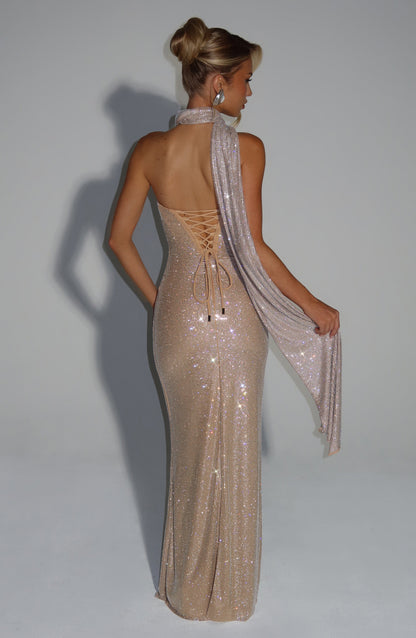 Strapless Embellished Corset Maxi Dress Nude HV2921