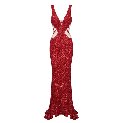 Sequin Mermaid Maxi Dress Red HV1058