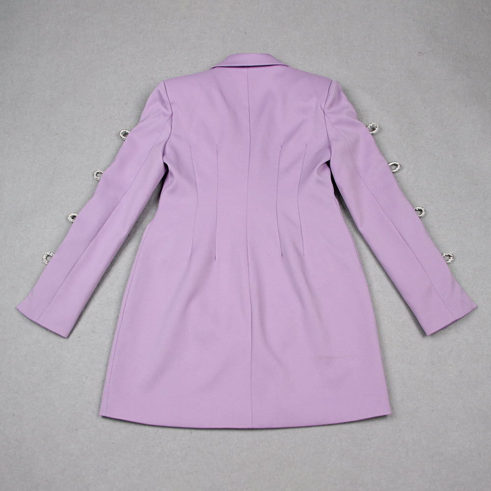 Long Sleeve Crystal Bow Blazer Dress Lavender