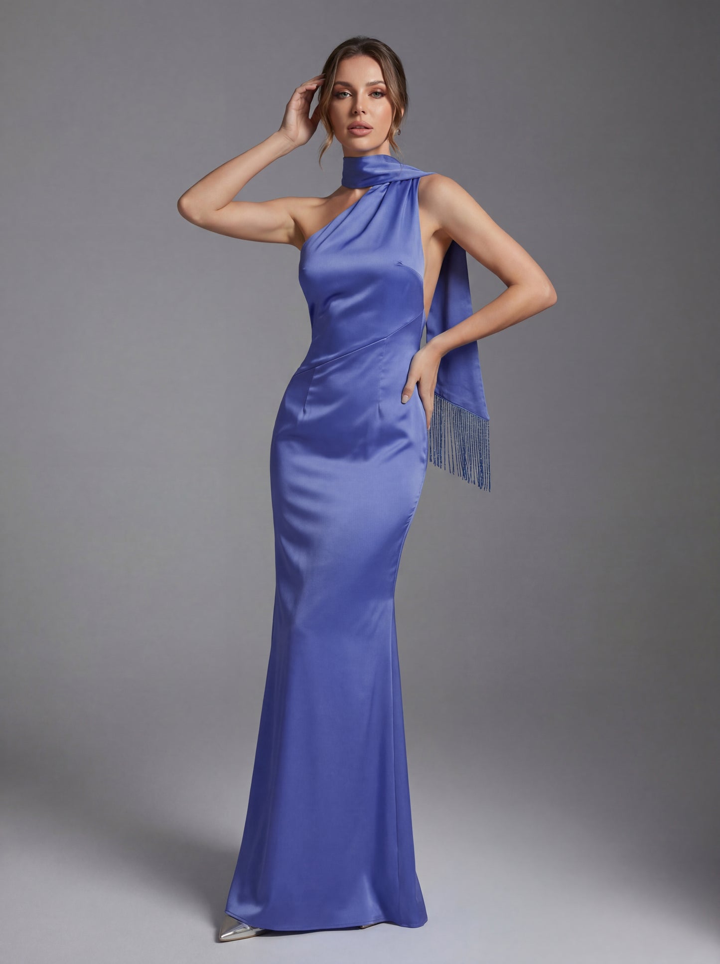 Halter Scarf Maxi Dress Blue HV2937