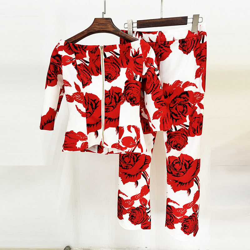 Floral Suit Red White HV1126