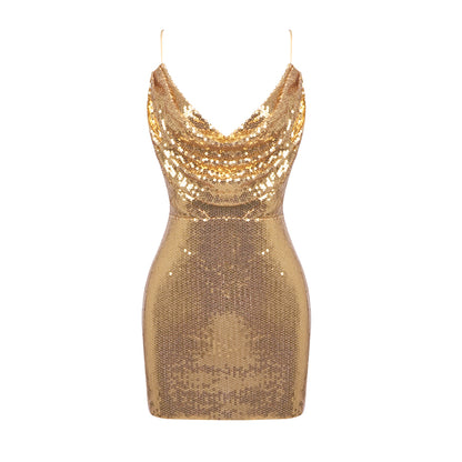 Draped Sequin Dress Gold HV1424