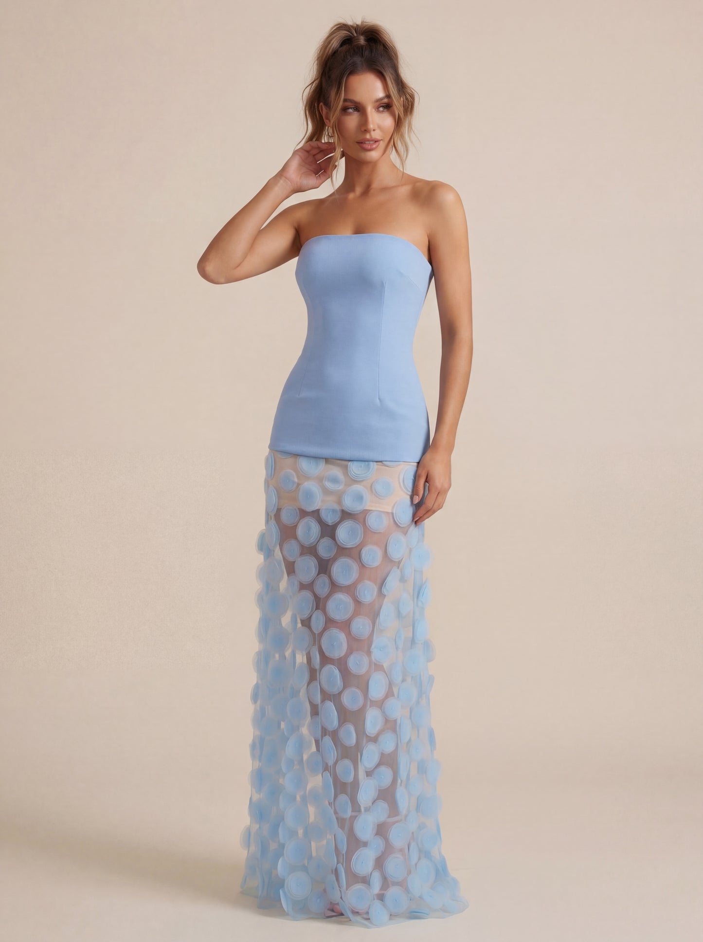 Strapless A Line Maxi Dress Light Blue HV2909